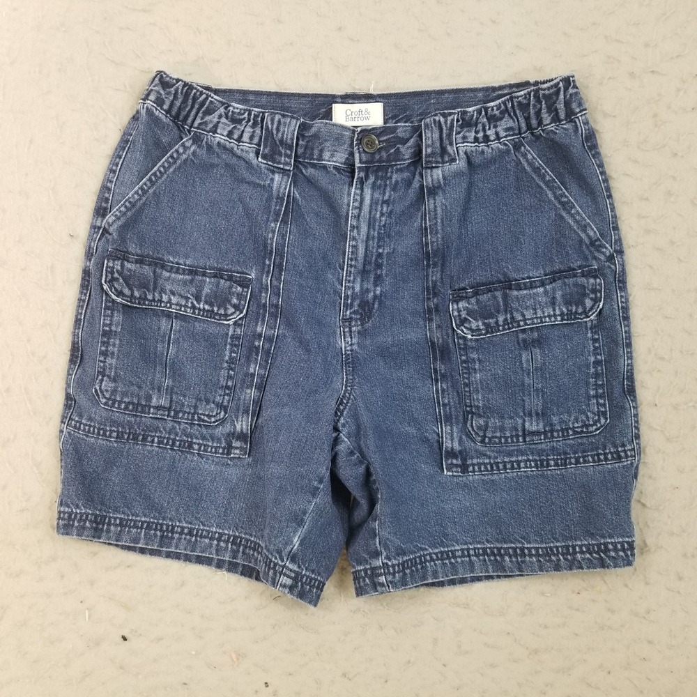 Croft & Barrow Shorts Mens 34 Blue Denim Cargo Retro Heavy Denim Utility